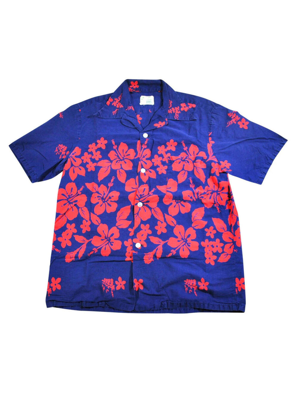 Vintage Ui-Maikai Made in Hawaii Mens 80s Hawaiian Blue Button Shirt Size Medium